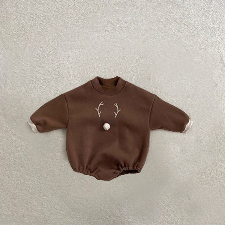 Baby Boy/Girl Christmas Elk Design Pattern Long Sleeve Bodysuit-kissminis