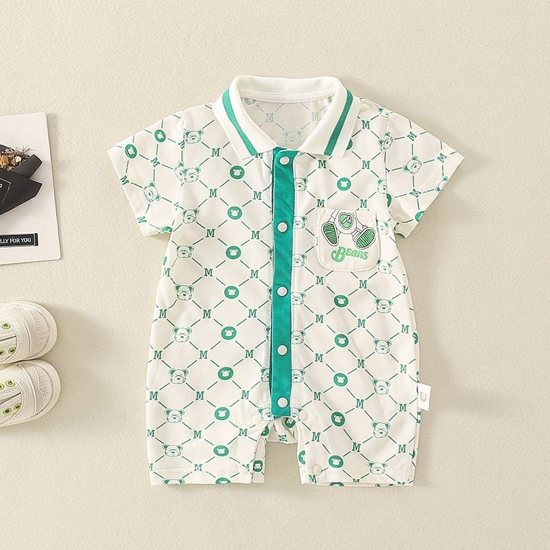 Baby Boy Bear and Letter M Print Romper-kissminis