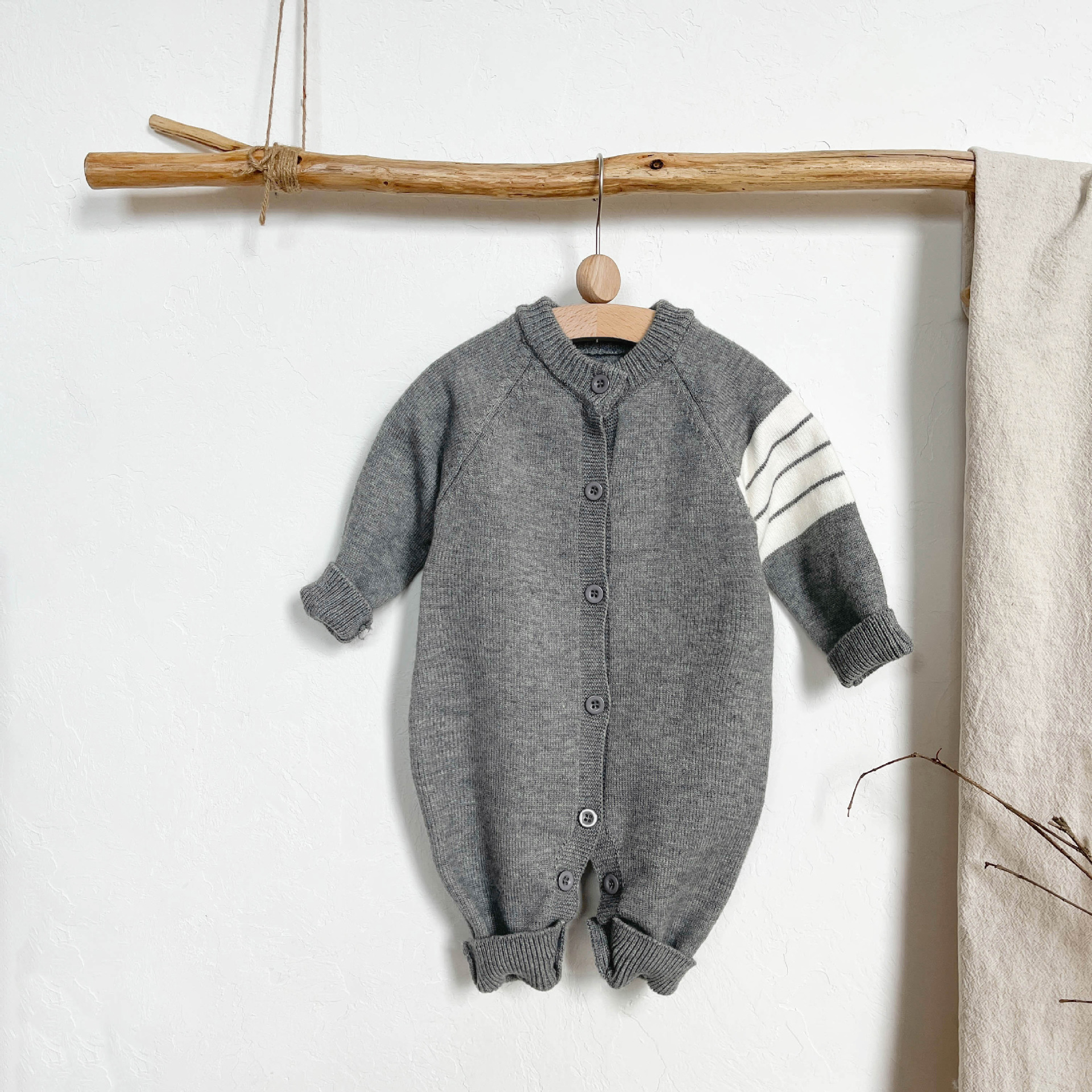 Three Stripes Knitting Yarn Romper -kissminis