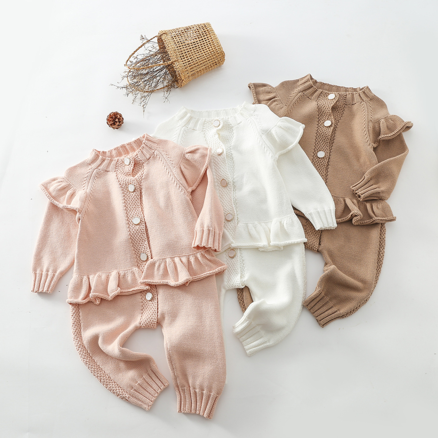 Baby Boy/Girl Cute Knitted Solid Color Long Sleeve Romper-kissminis