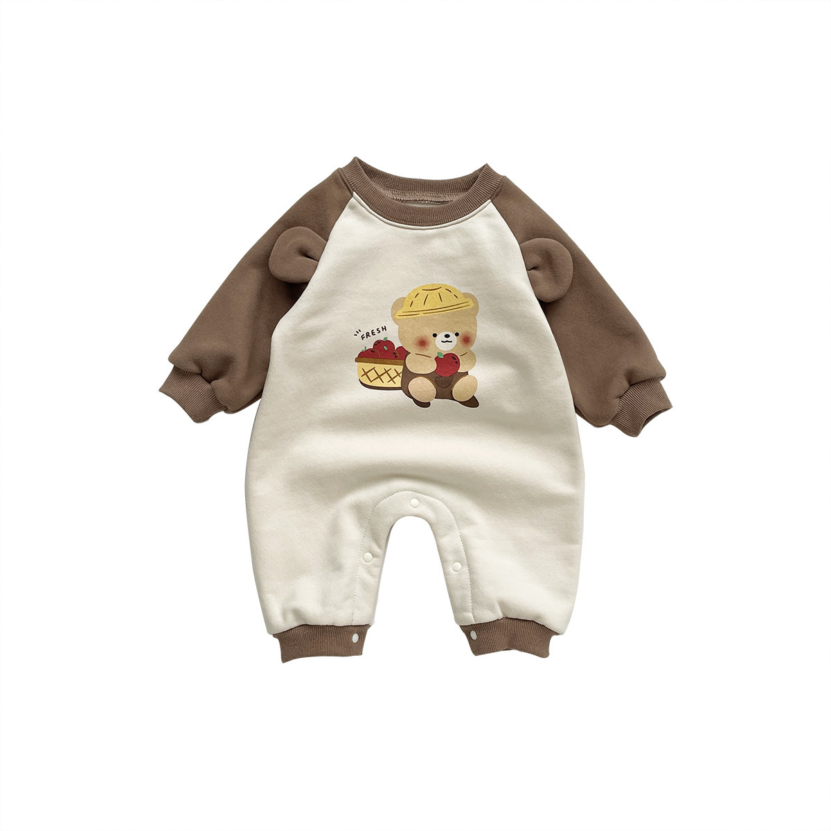 Baby Boy/Girl Cartoon Bear Graphic Long Sleeve Romper-kissminis