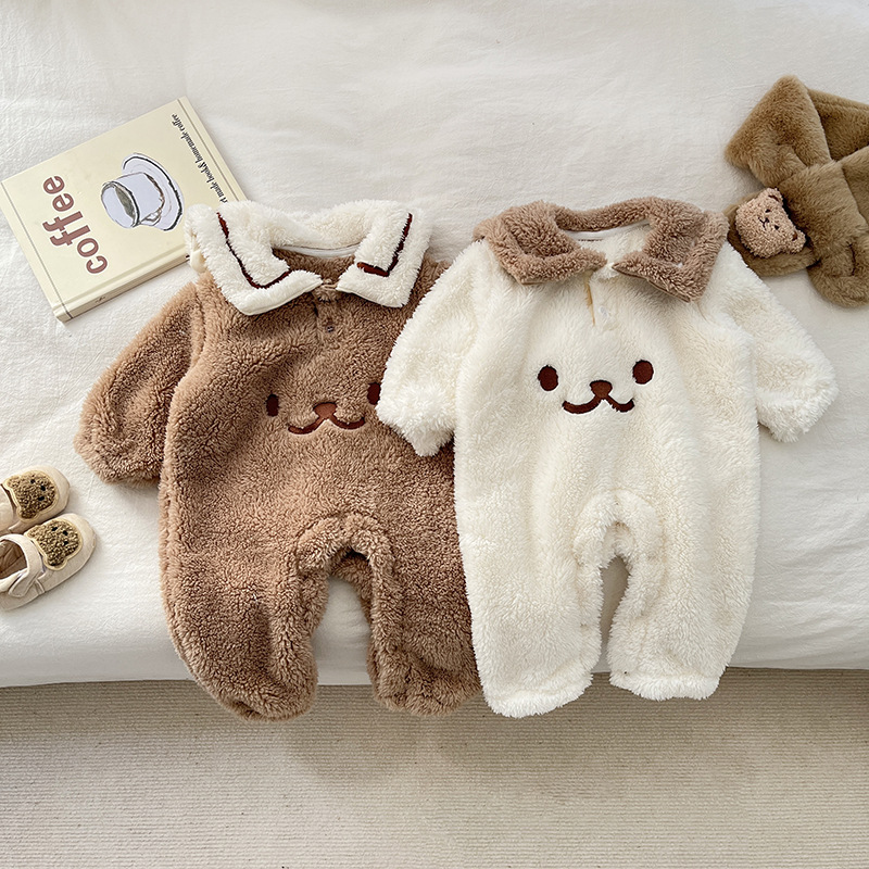 Baby Toddler Boy/Girl Cute Bear Design Winter Thicken Fluff Long Sleeve Romper-kissminis