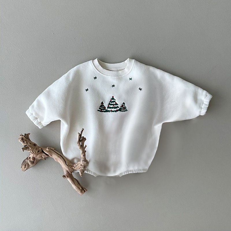 Baby Girl Christmas Tree Pattern Long Sleeve Bodysuit-kissminis