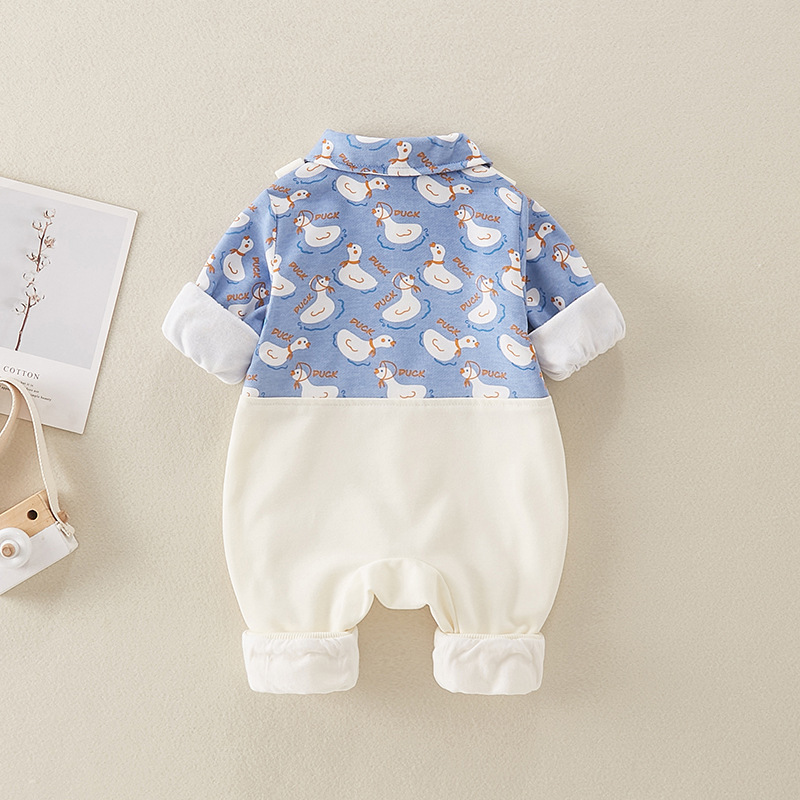 Baby Boy Fake Two Pieces Cute Duck Pattern Long Sleeve Romper-kissminis