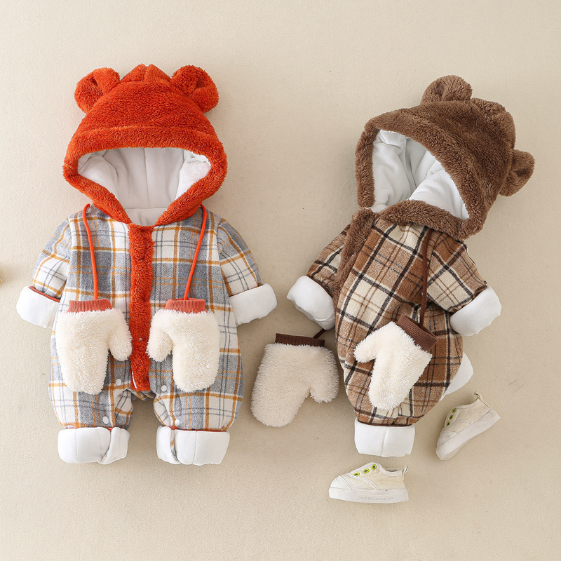Baby Boy/Girl Bear Red Check Long Sleeve Romper-kissminis