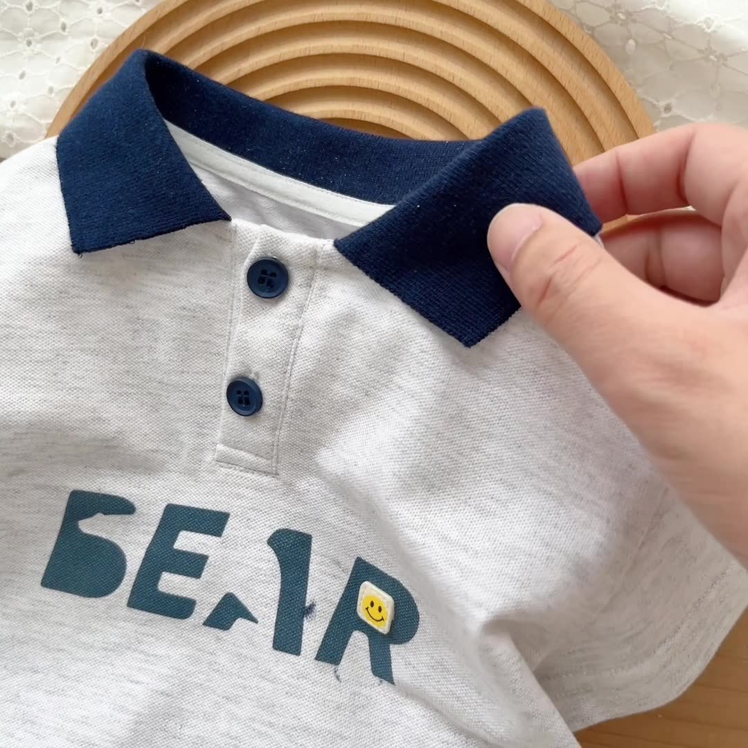 2pcs Baby Boy Bear Print Polo Style T-shirt with Pant Set-kissminis