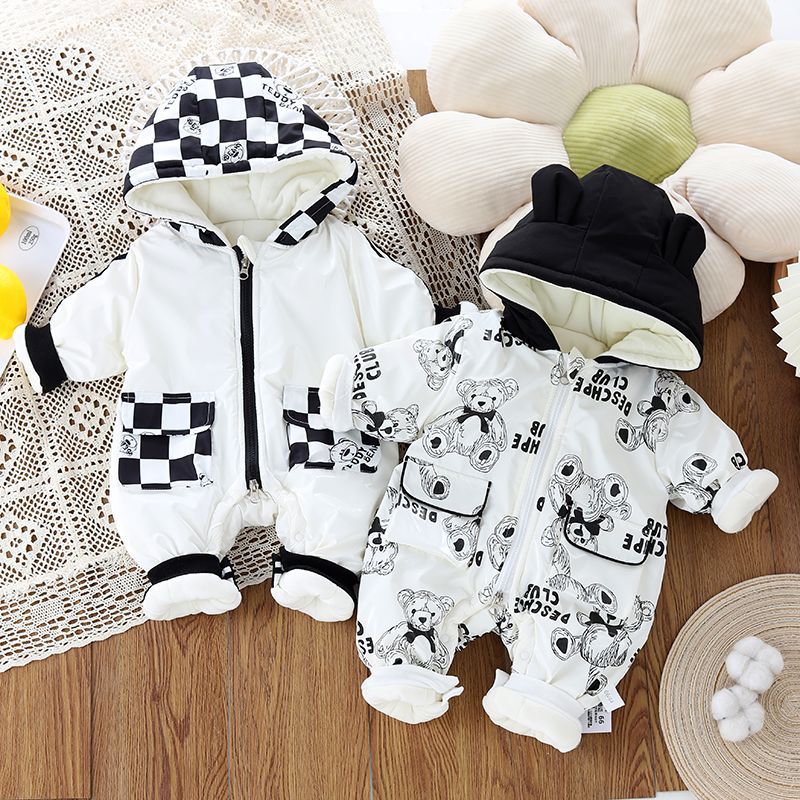 Baby Boy/Girl Thicken Cute Teddy Bear Pattern Long Sleeve Hooded Romper-kissminis