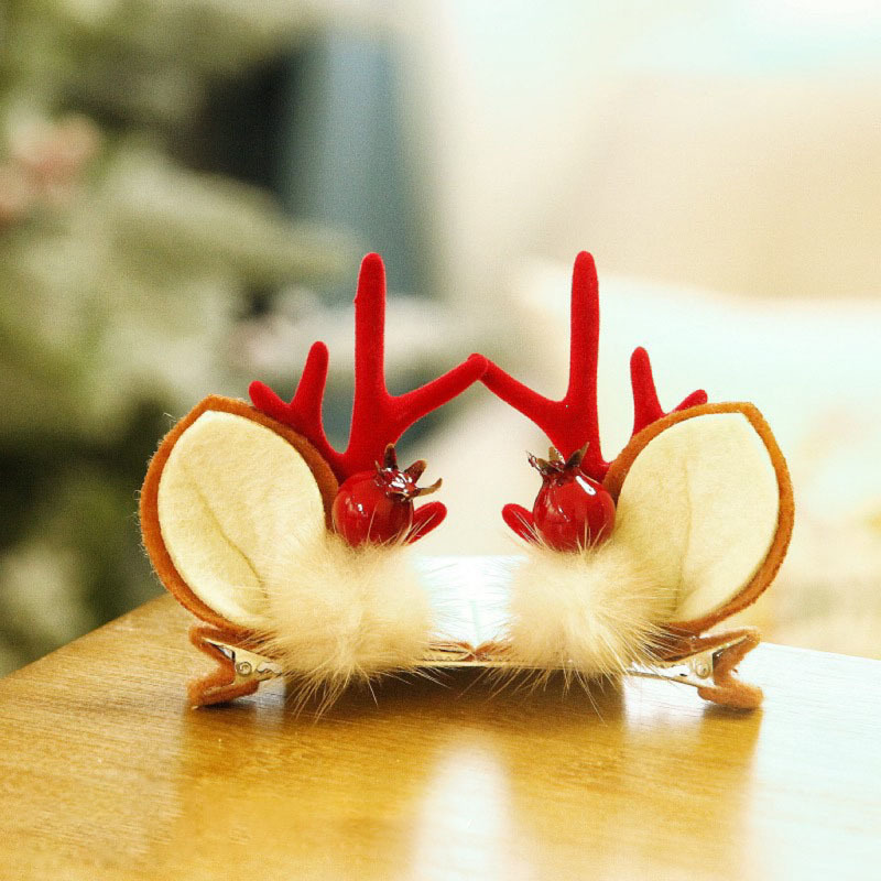 Baby Girl Cute Christmas Style Cute Antlers Design Hair Clip-kissminis