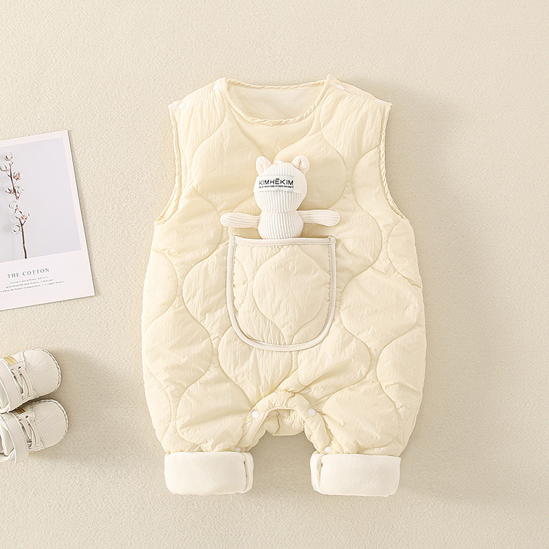 Baby Boy/Girl Winter Warm Thicken Filled with Cotton Overalls Romper with Rabbit Doll-kissminis