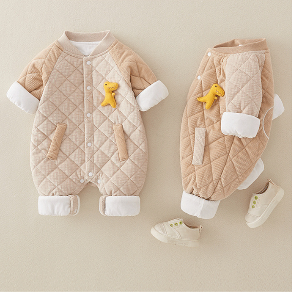 Baby Girl Cute 3D Dinosaur Pattern Baseball Style Long Sleeve Romper -kissminis