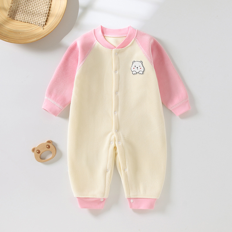 Baby Boy/Girl Cute Bear Embroider Single Breasted Long Sleeve Romper-kissminis