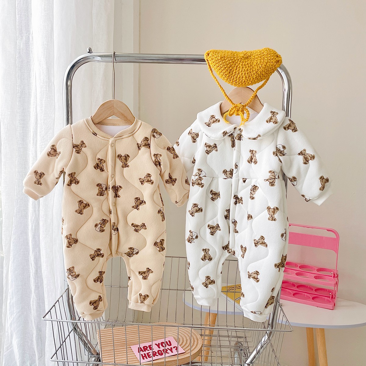 Baby Boy/Girl Allover Cute Bear Pattern Thicken Long Sleeve Romper-kissminis