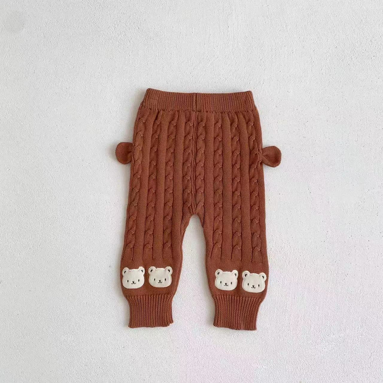 Baby Boy/Girl Cute Cartoon Bear Knitted Solid Color Long Sleeve Sweaters and Pants-kissminis
