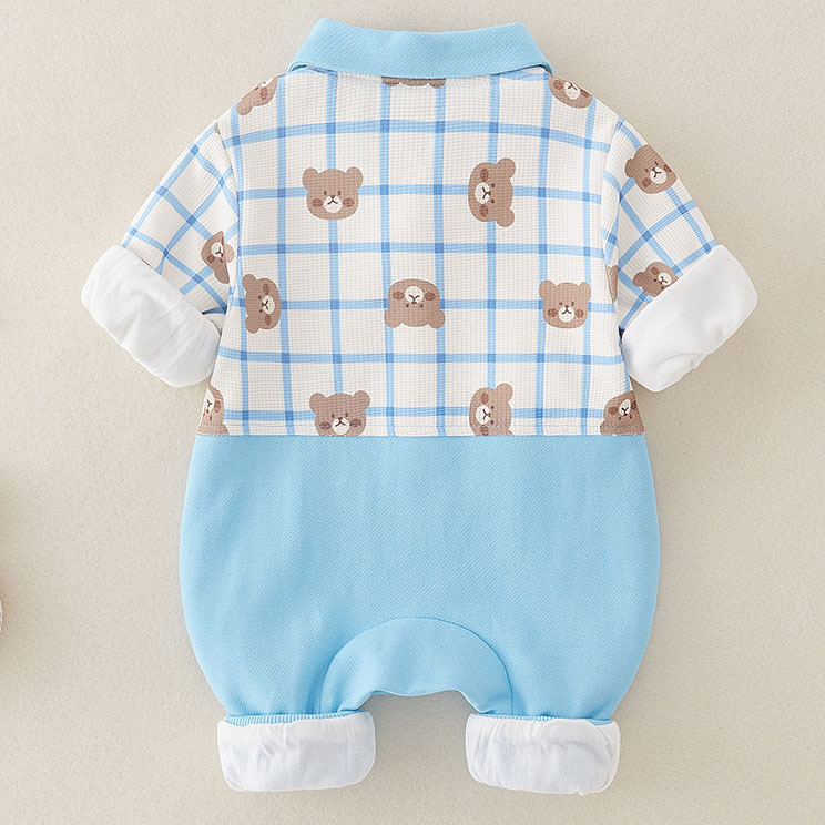Cartoon Cute Plaid Bear Embroidery Romper-kissminis
