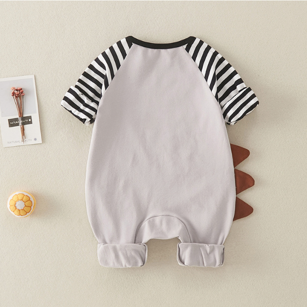 Baby Girl Cute Dinosaur Pattern Striped Long Sleeve Romper-kissminis