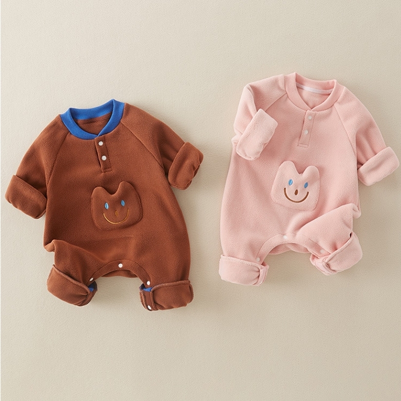 Baby Boy/Girl Smile Face Patch Long Sleeve Thick Romper-kissminis
