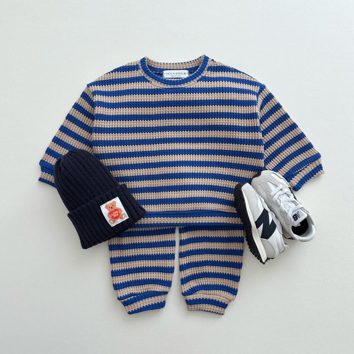 2pcs Toddler Waffle Stripes Crew Neck Sweatshirt and Pants Set-kissminis