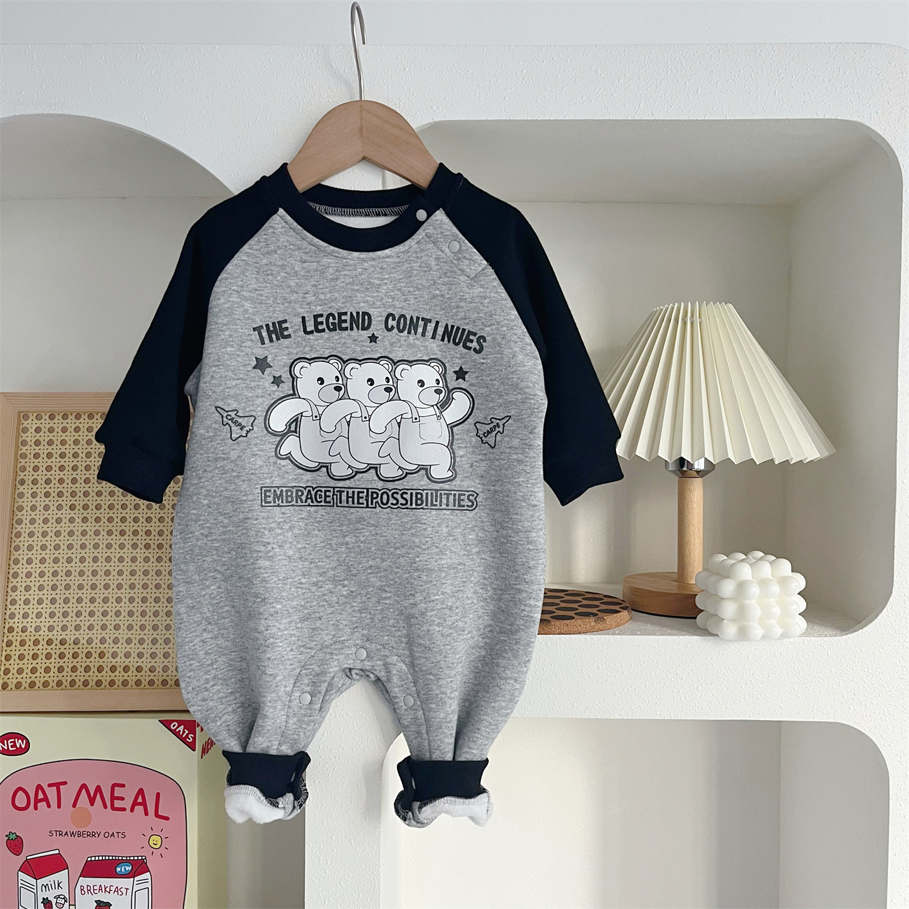 Baby Boy/Girl Three Cute Plush Bears Print Long Sleeve Romper-kissminis