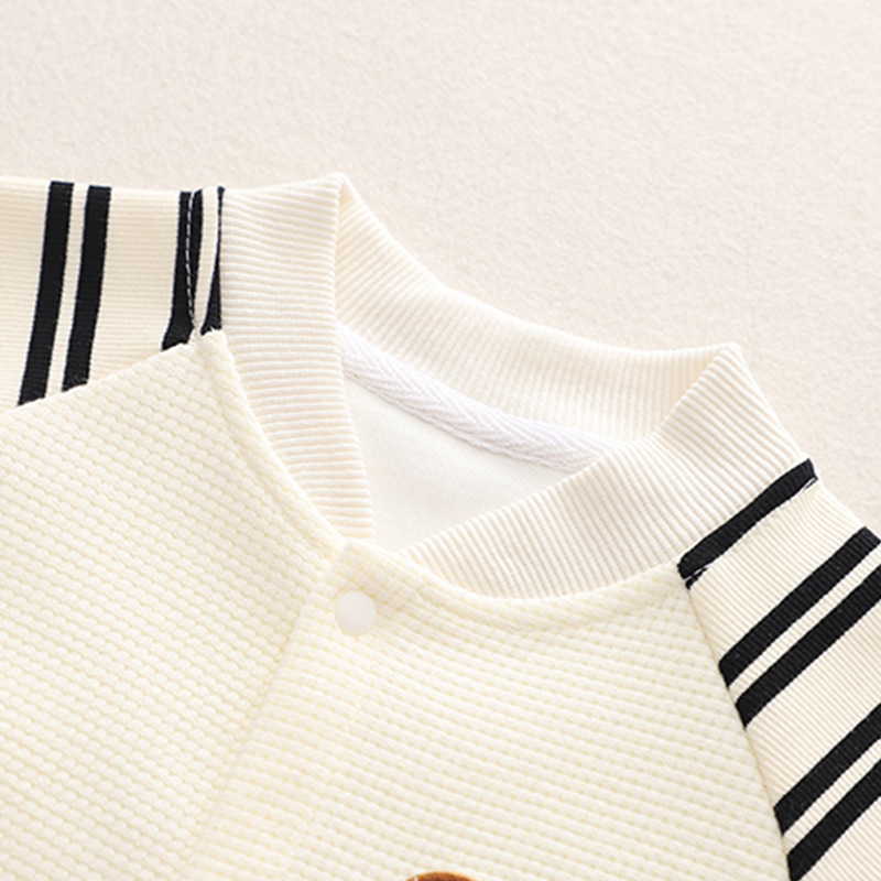 Baby Boy/Girl Stripe Line Bear Graphic Waffle Romper-kissminis