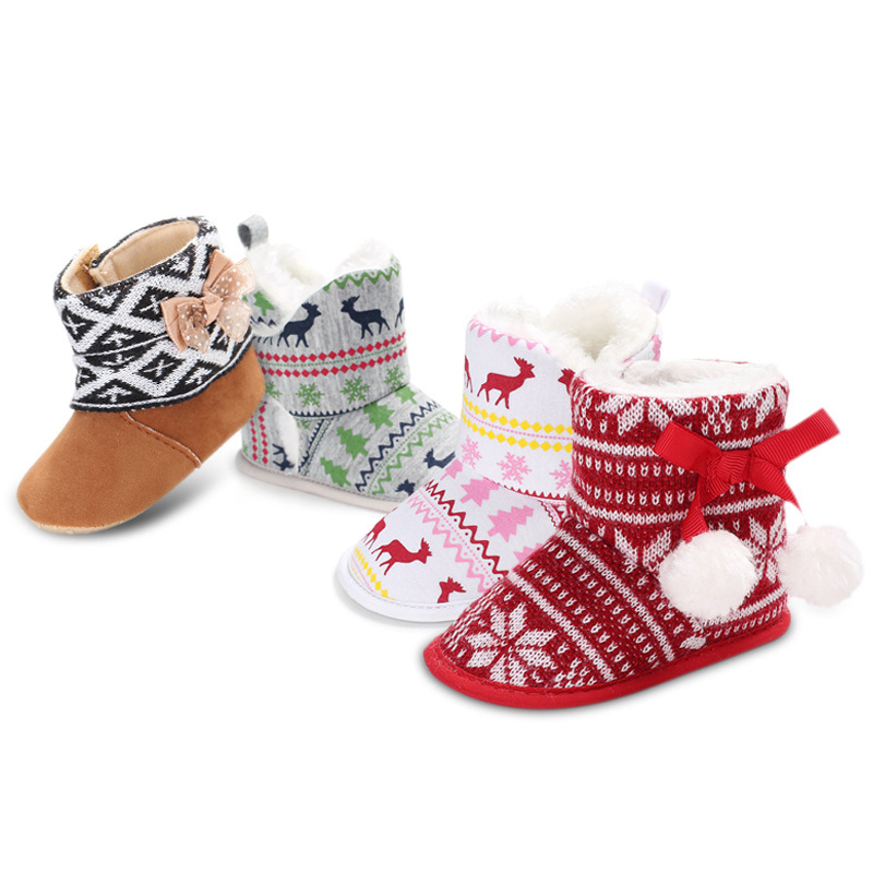Baby Winter Thicken Allover Cute Christmas Style Pattern Fluff Shoes-kissminis