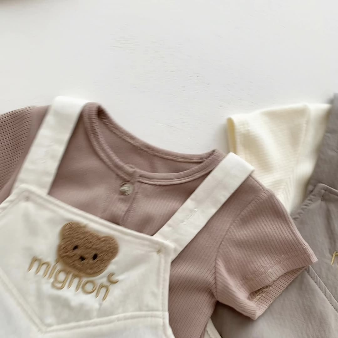 Baby Boy/Girl Bear Embroidery Print Bodysuit-kissminis