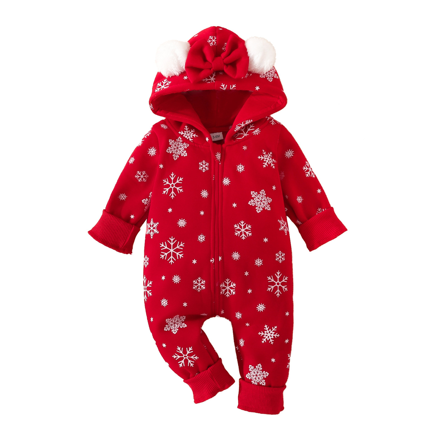 Newborn Baby Girl Christmas Bowknot Ear Design Long Sleeve Hooded Romper-kissminis