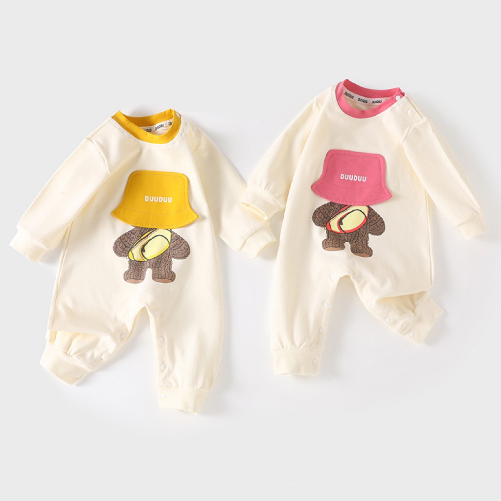 Baby & Girl Cute Hat Cartoon Print Long Sleeve Romper-kissminis