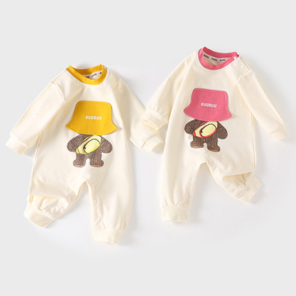 Baby & Girl Cute Hat Cartoon Print Long Sleeve Romper-kissminis