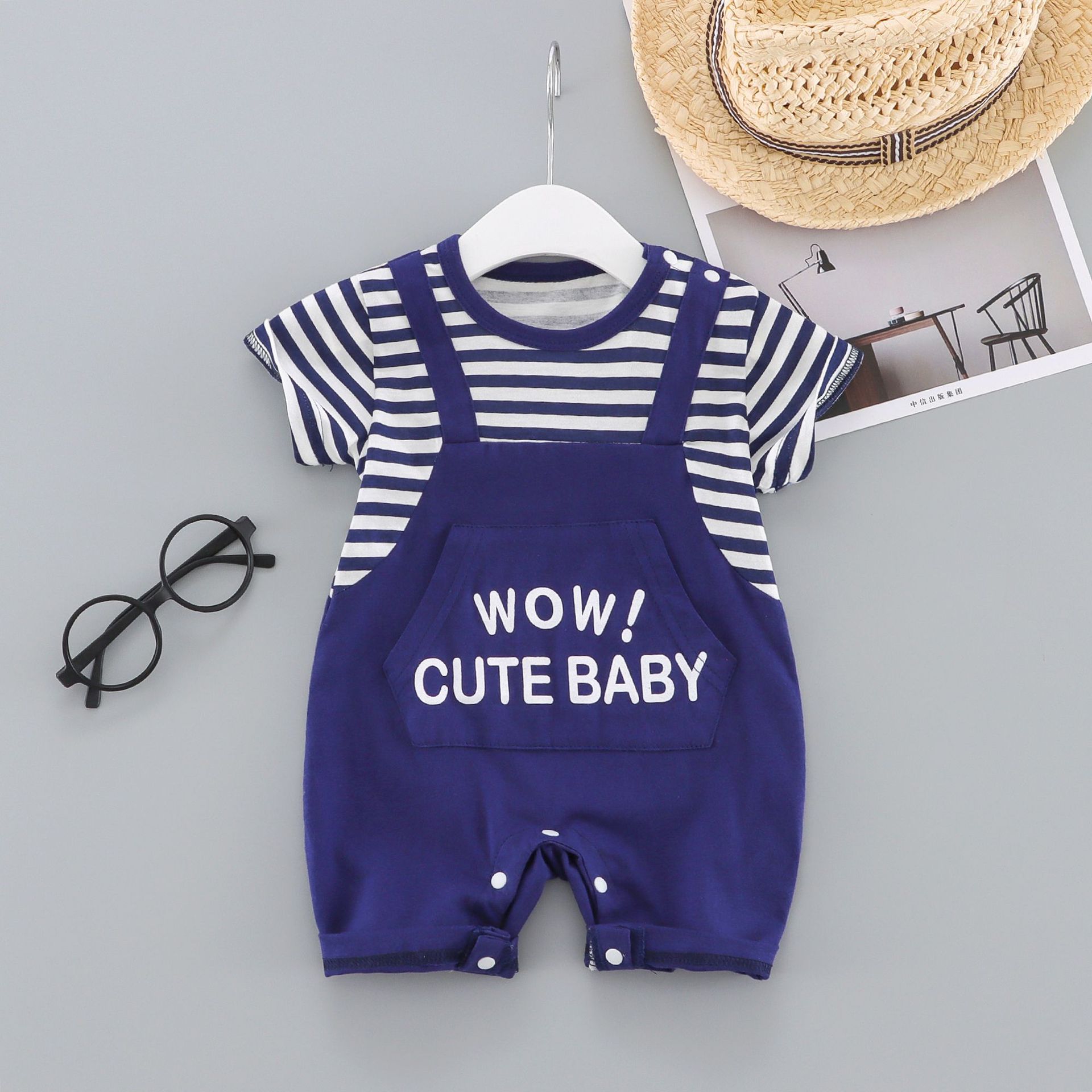 Baby Mock Two Pieces Letter Print Romper -kissminis