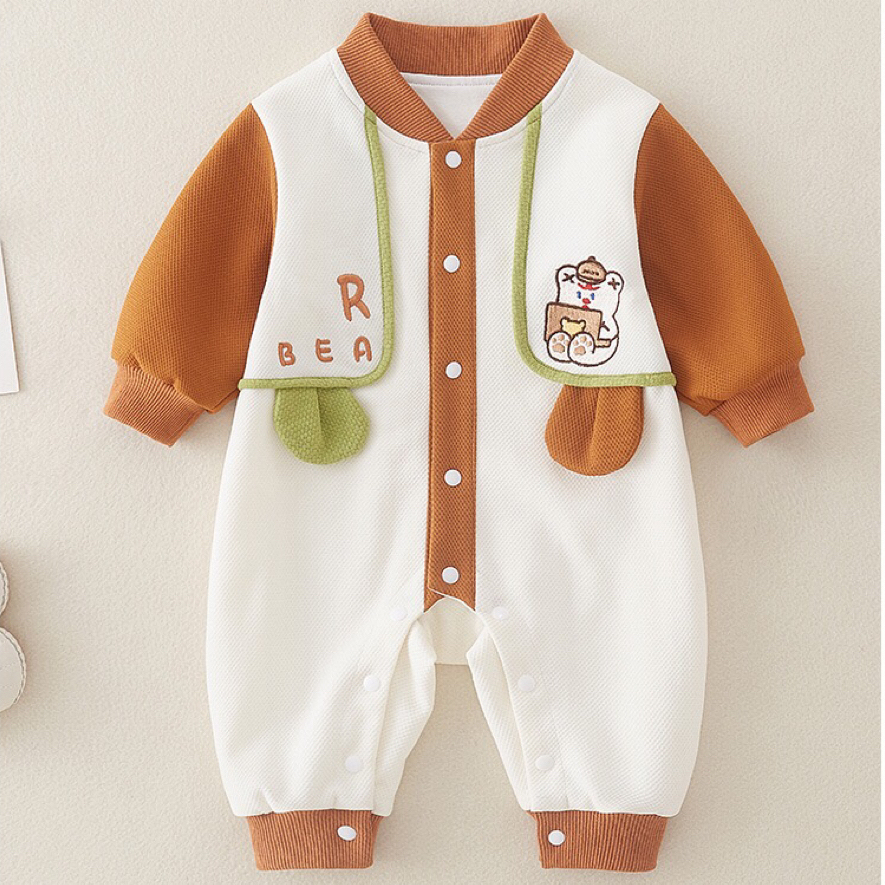 Baby Boy Embroidered Reading Bear Print Romper-kissminis
