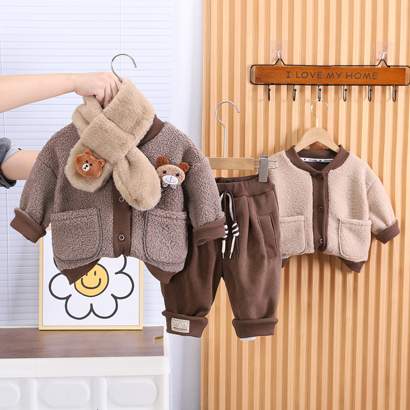 Toddler Boy/Girl Bear Pattern Three Piece Set-kissminis