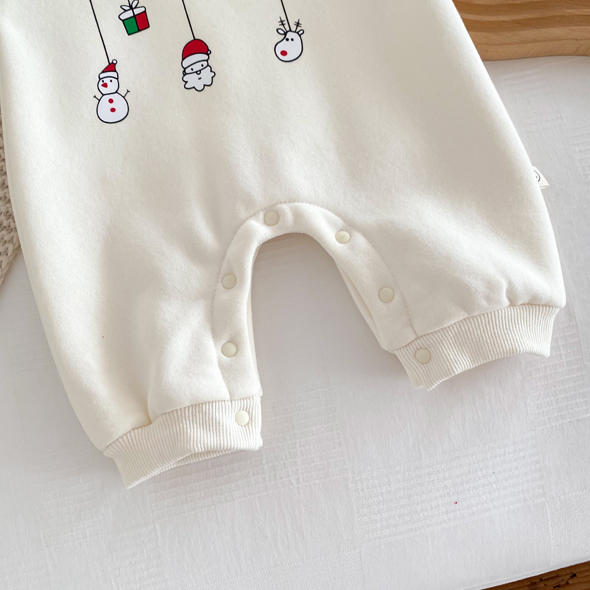 Baby Boy/Girl Christmas Cartoon Print Hooded Long Sleeve Romper-kissminis