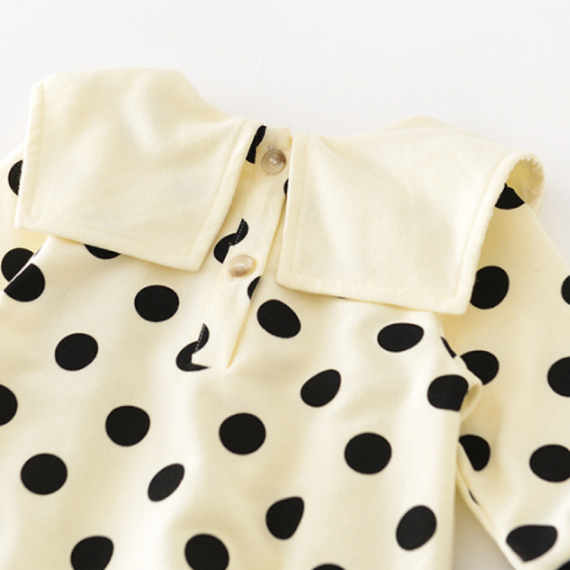 Baby Girl Polka Dot Banana Square Collar Long Sleeve Romper-kissminis