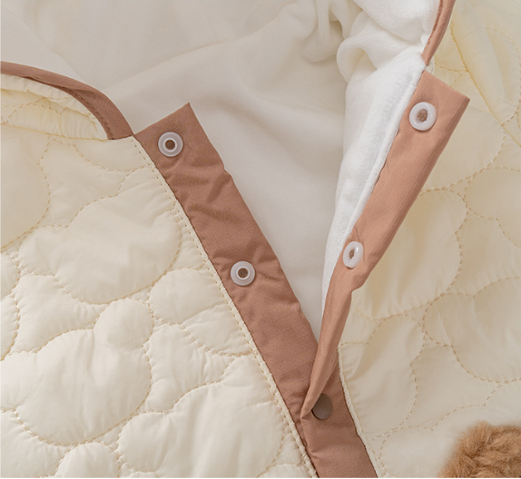 Newborn Baby Boy/Girl Cute Bear Print and Bear Ear Design Fluff Hooded Long Sleeve Romper-kissminis