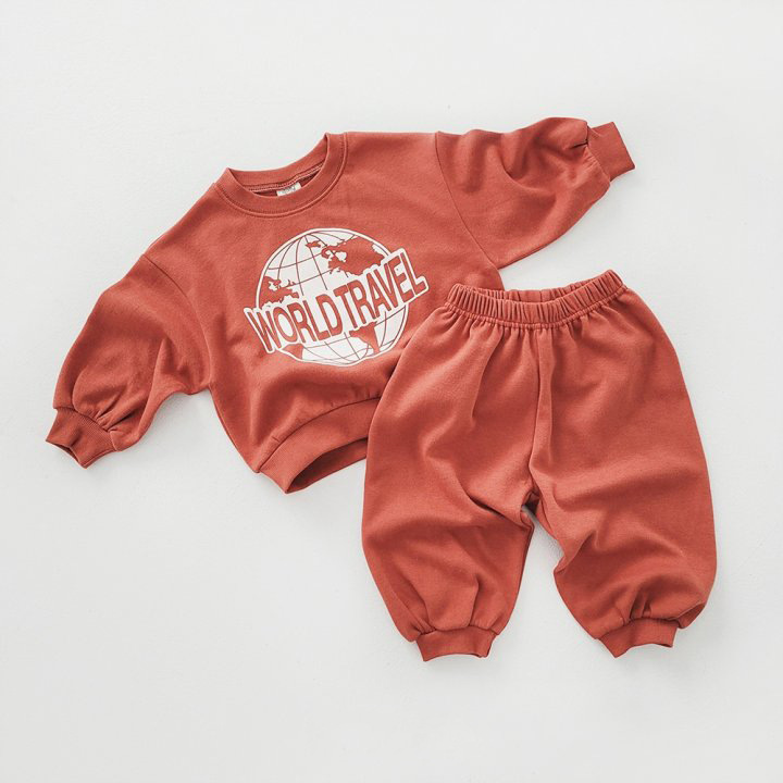 2pcs Toddler Boy/Girl World Travel Print T-Shirt and Pants Set-kissminis
