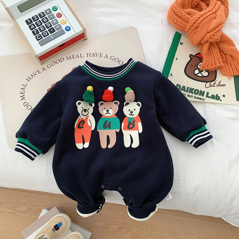 Newborn Winter Baby Christmas Pattern Thicken Long Sleeve Romper-kissminis