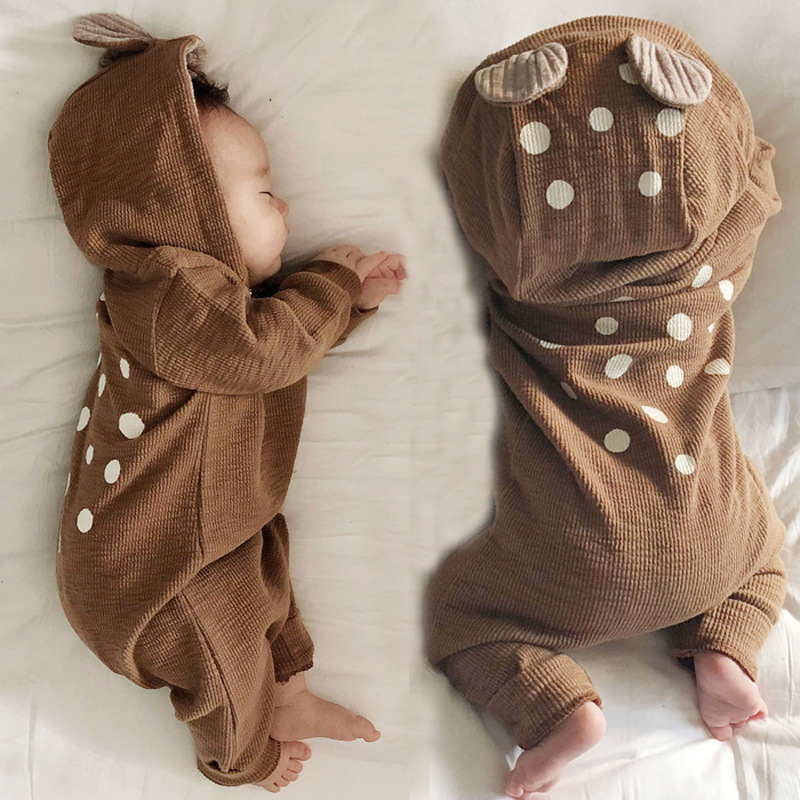 Baby Boy/Girl Winter Christmas Little Deer and Hooded Long Sleeve Romper-kissminis