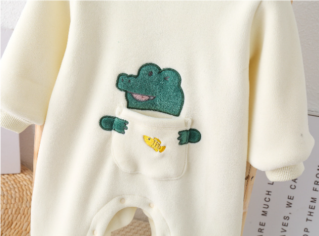 Baby Boy/Girl Cute Animals Pocket Design Single Breasted Long Sleeve Romper-kissminis