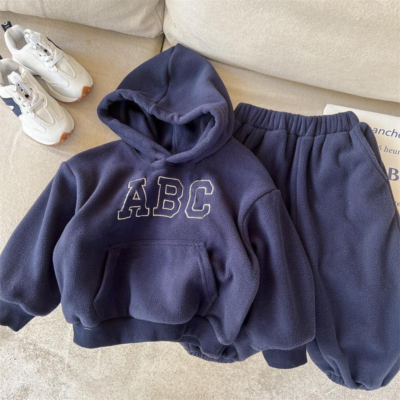 2pcs Toddler Boy/Girl "ABC" Print Ins Style Solid Color Long Sleeves Hooded Sweatshirt and Pants Set-kissminis