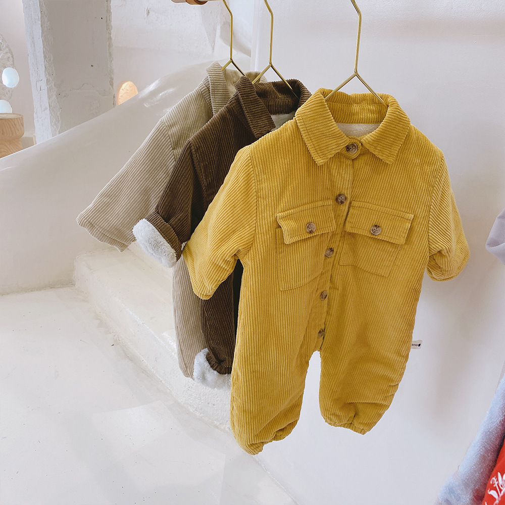 Baby Boy/Girl Winter Fluff Thicken Solid Color Long Sleeves Romper-kissminis