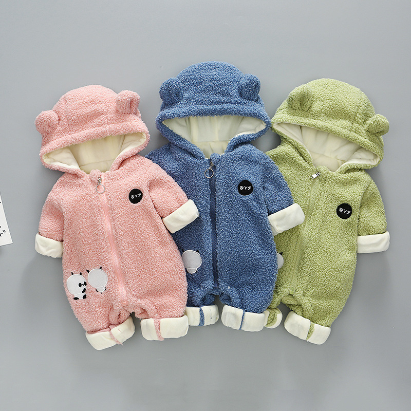 Baby Boy/Girl Panda Graphic Hooded Fluff Hooded Long Sleeve Romper-kissminis