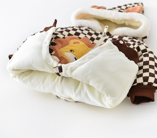 Baby Boy Winter Thicken Plaid Lion Graphic Long Sleeve Romper-kissminis