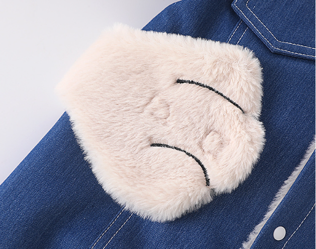 Baby Boy/Girl Winter Thicken Denim Cute Dog Toy Design Solid Color Fluff Long Sleeve Romper-kissminis