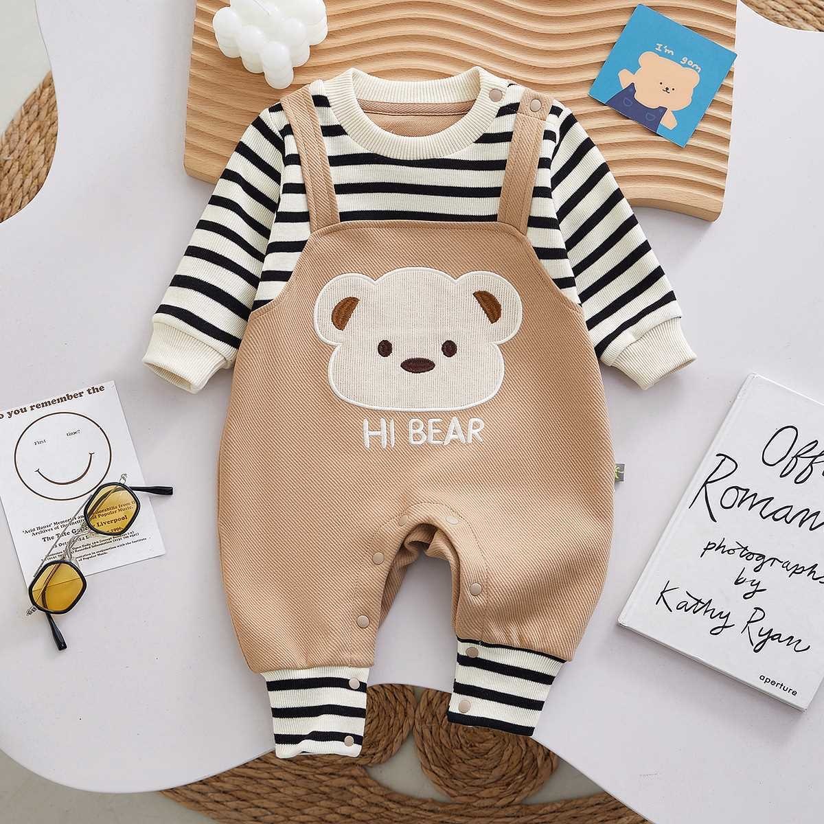 Baby Cute Cartoon Bear Graphic Long Sleeve Romper-kissminis