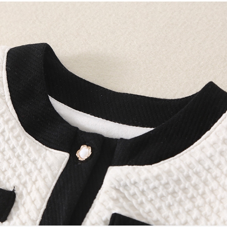 Baby Girl Mock Pocket Chanel Style Simple Long Sleeve Romper-kissminis