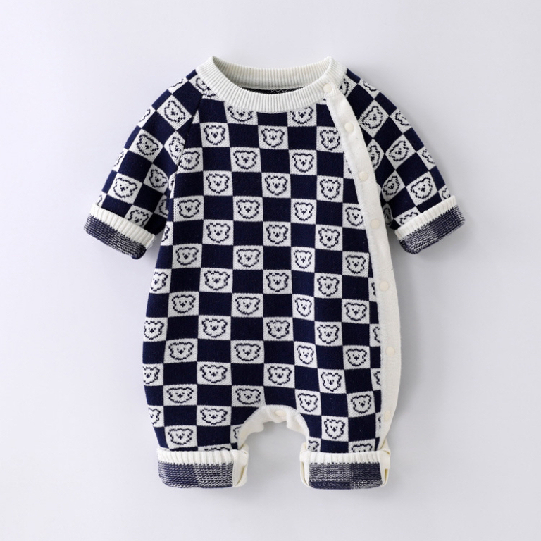 Baby Boy & Girl Winter Cute Cartoon Graphic Knit Long Sleeve Romper-kissminis