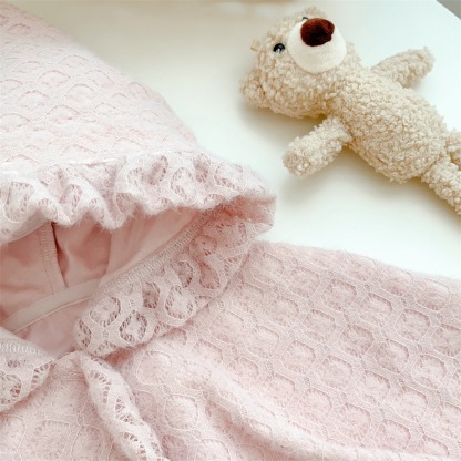Baby Girl Floral Graphics Solid Color Long Sleeve Hooded Cloak-kissminis