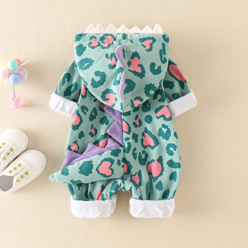 Newborn Baby Boy & Girl Dinosaur Design Hooded Long Sleeve Romper-kissminis