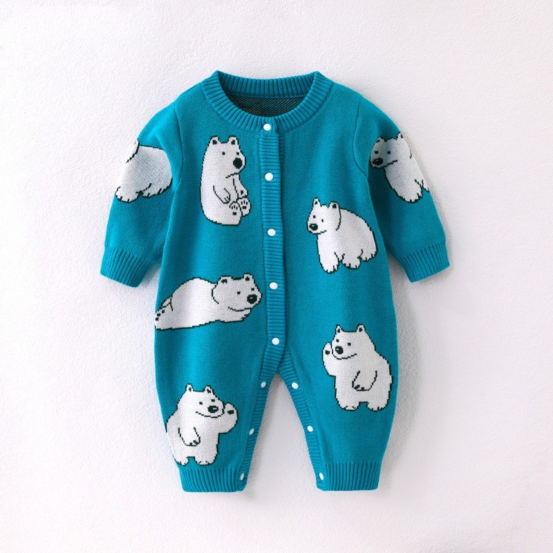 Baby Boy/Girl Allover White Bear Cute Design Long Sleeve Ropmer-kissminis