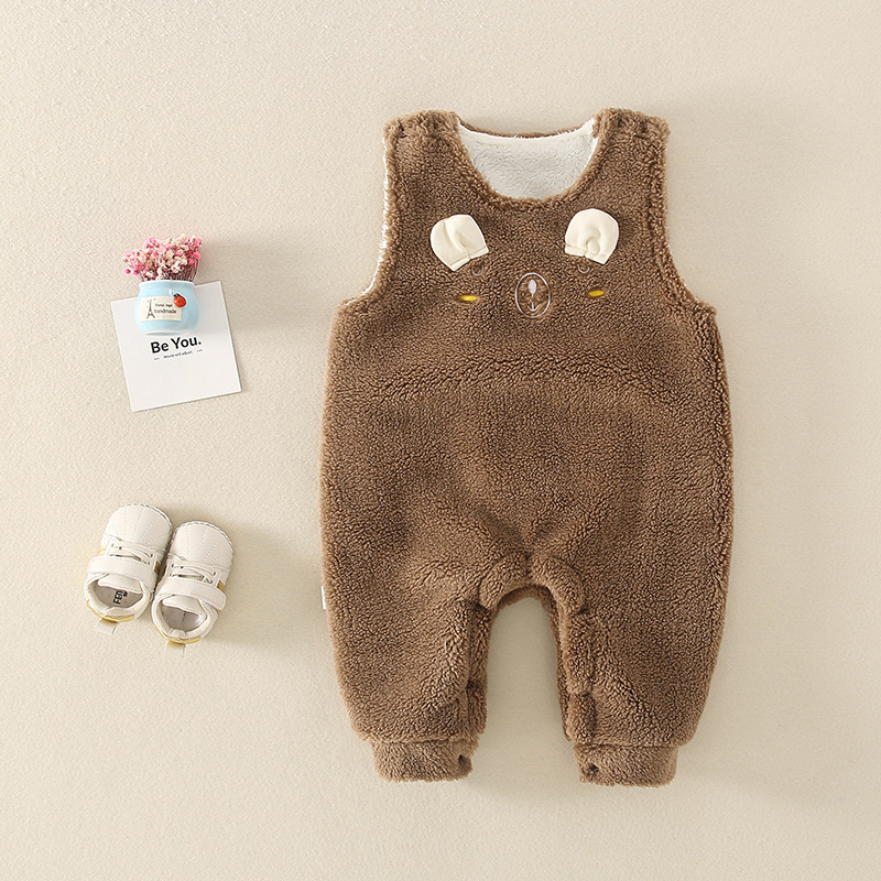 Baby Boy/Girl Cartoon Bear Winter Fluff Overalls Romper-kissminis